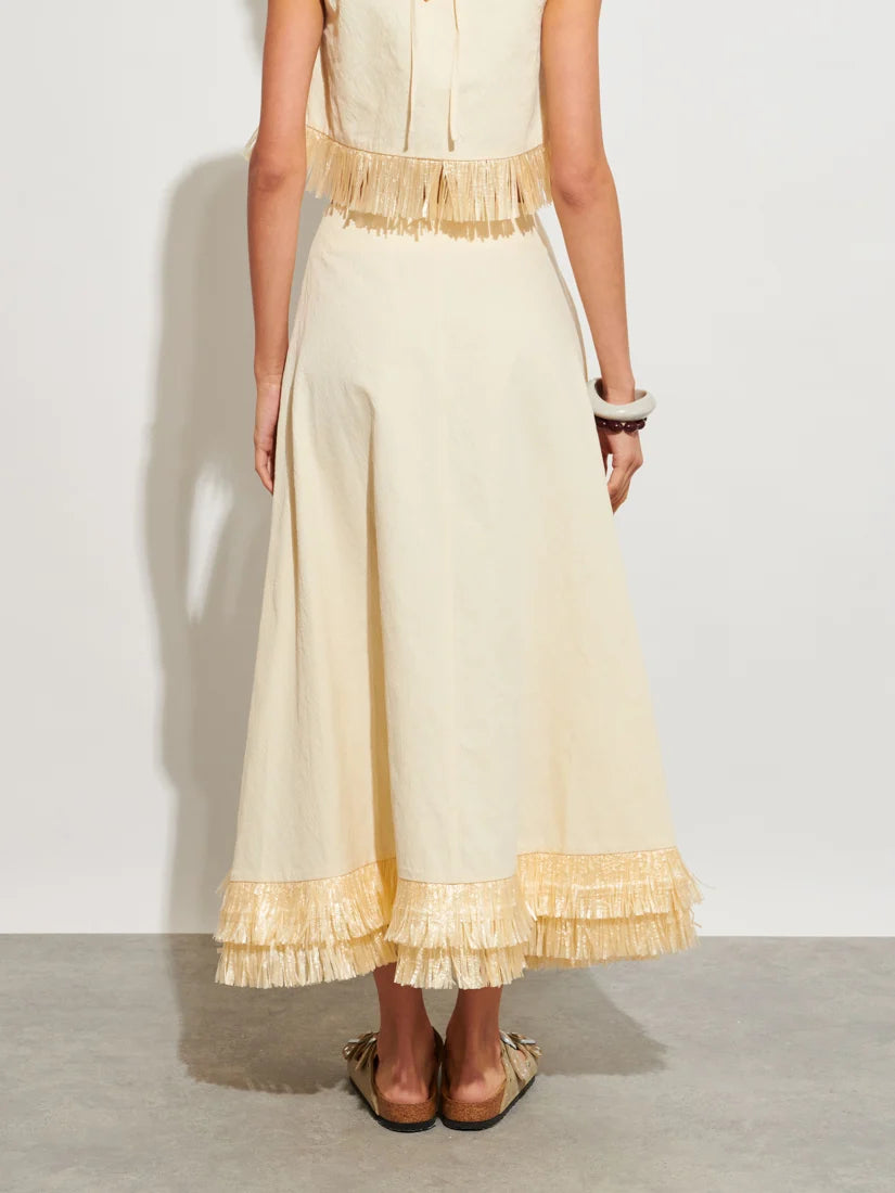Mav Raffia Midi Skirt - Cream