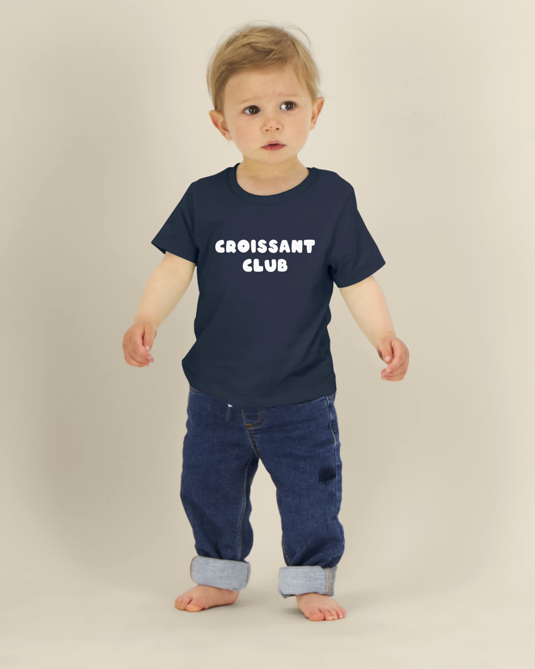 Croissant Club Organic Cotton T-Shirt - Navy/White Lettering