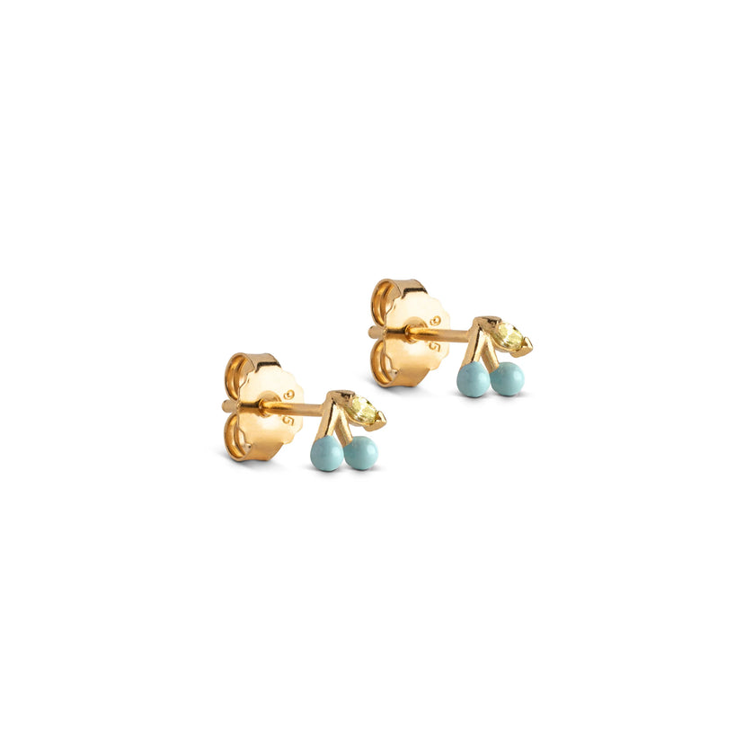 Cherry Studs - Gold/Icy Blue