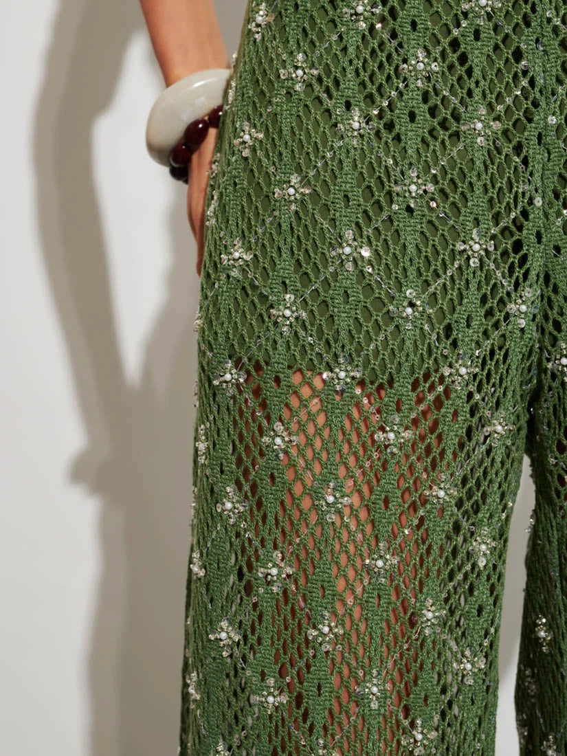 Zuma Embellished Trousers - Khaki Green