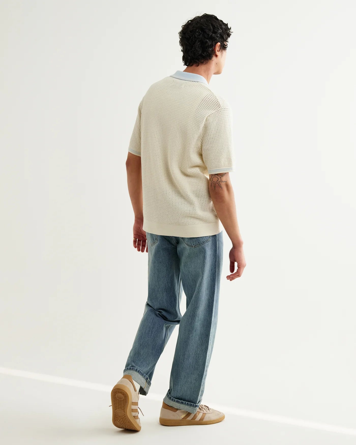 Belle Shirt Tipped Pointelle - Ecru / Pale Blue