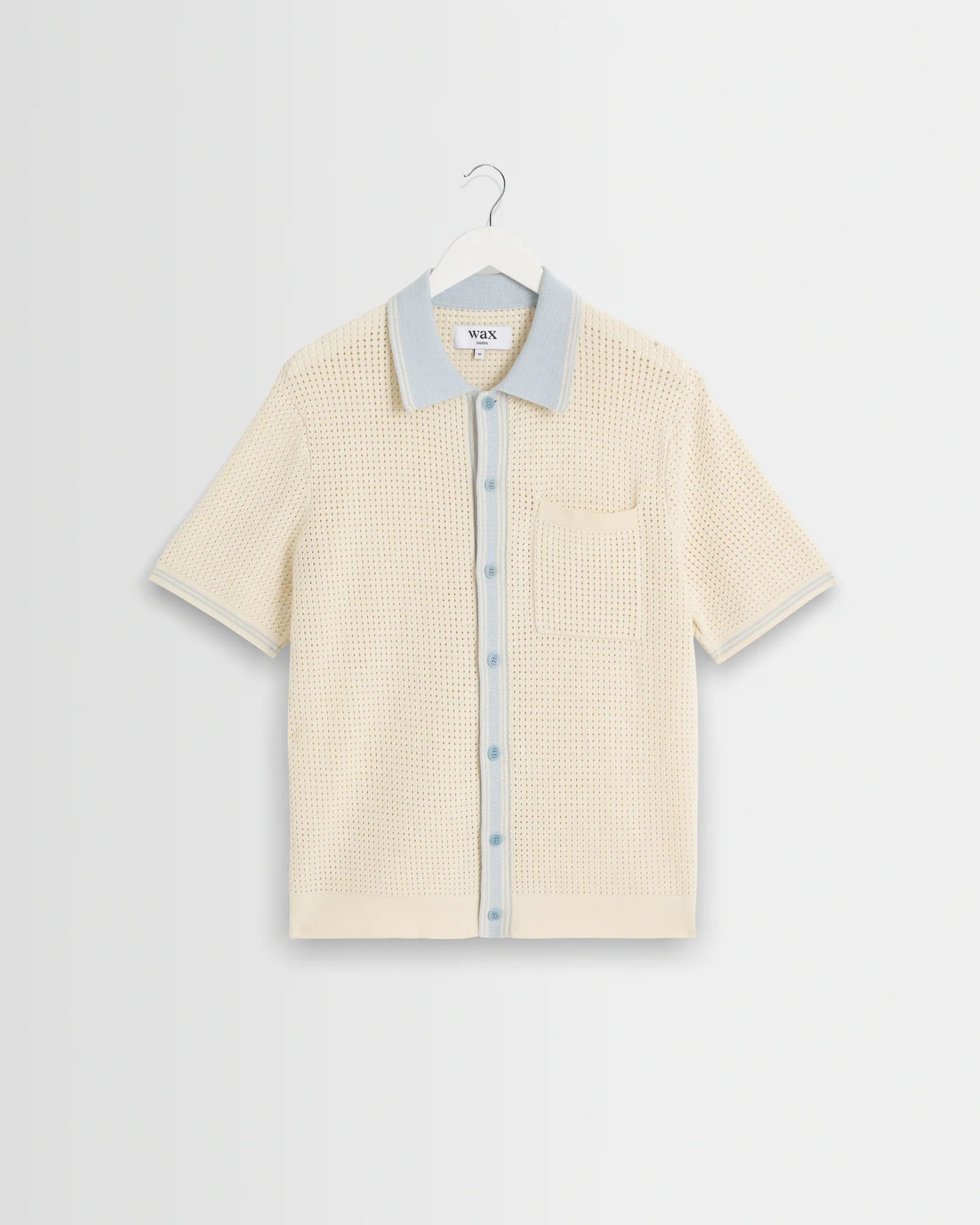 Belle Shirt Tipped Pointelle - Ecru / Pale Blue