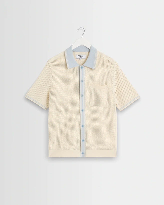 Belle Shirt Tipped Pointelle - Ecru / Pale Blue