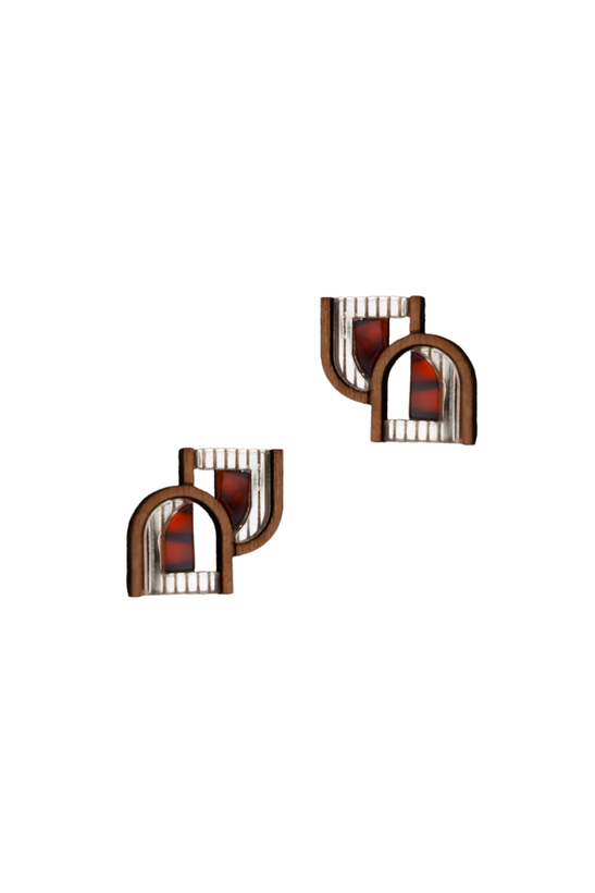 Arch Window Studs - Silver & Tortoiseshell