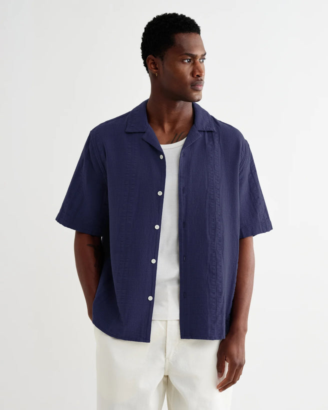 Didcot Shirt Double Weave Grid - Dark Blue
