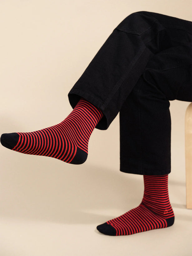 Nautical Striped Men's Crew - Navy/Red