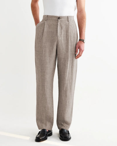 Malham  Linen Trousers - Natural / Brown Stripes
