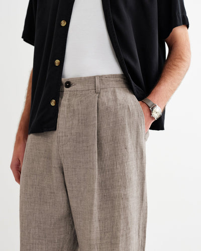 Malham  Linen Trousers - Natural / Brown Stripes