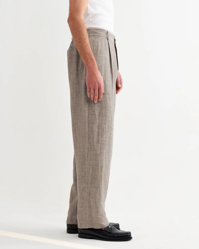 Malham  Linen Trousers - Natural / Brown Stripes