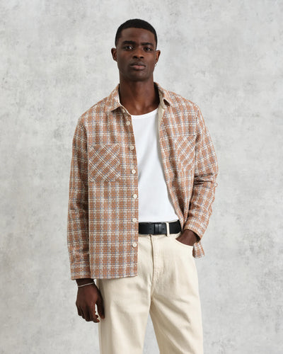 Whiting Overshirt -  Tan and Multicolour Ladder Check