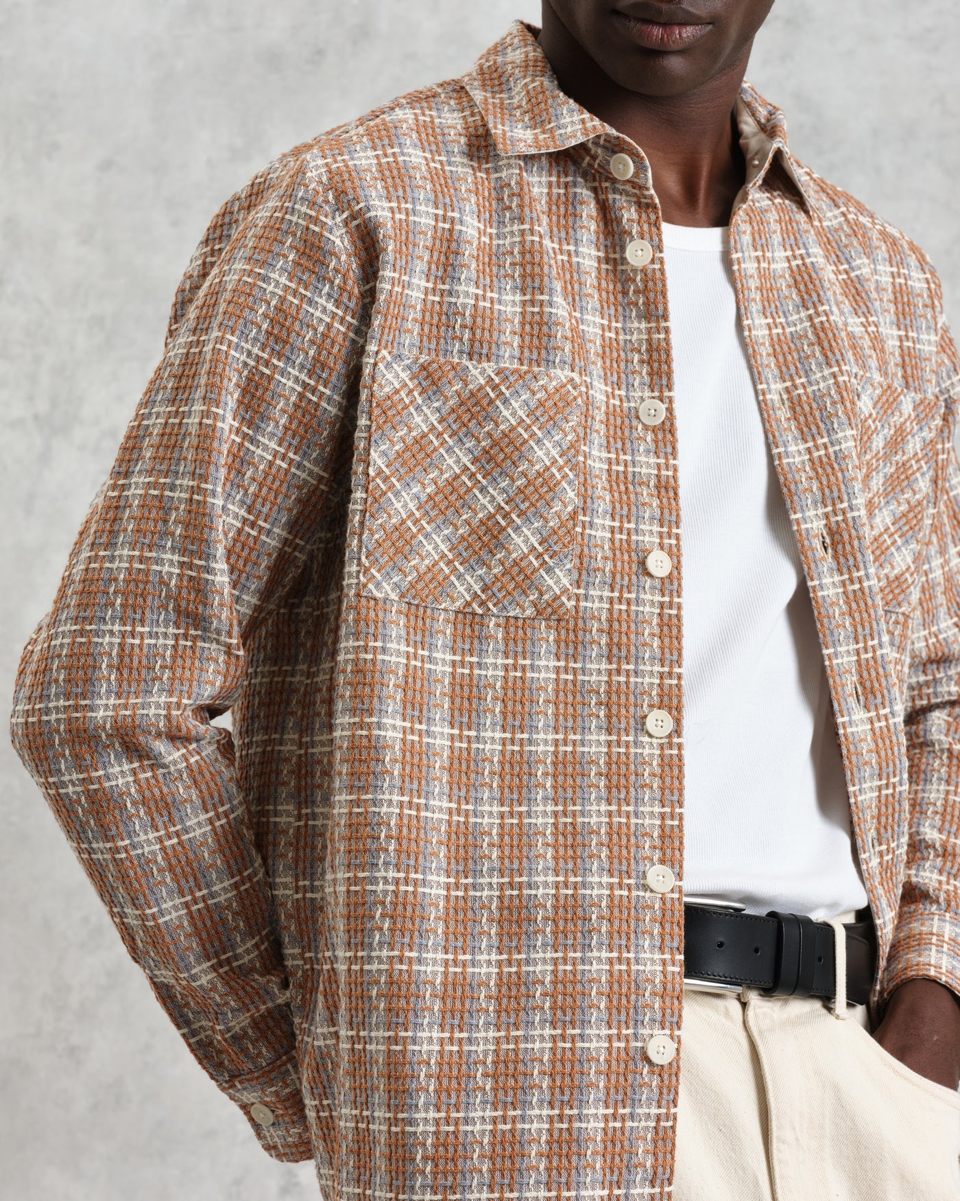 Whiting Overshirt -  Tan and Multicolour Ladder Check